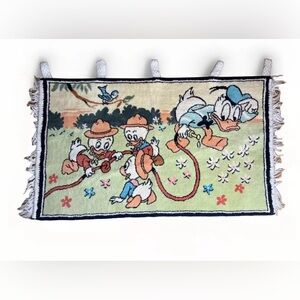 Donald Duck W/ Huey, Dewey & Louie VINTAGE Fringed Tapestry/Rug,Kidcore|20”x33.5